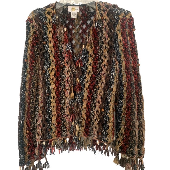 Sandy Starkman Macrame Open Beaded Knotted Mesh Gorgeous Sweater Jacket … - Picture 7 of 7